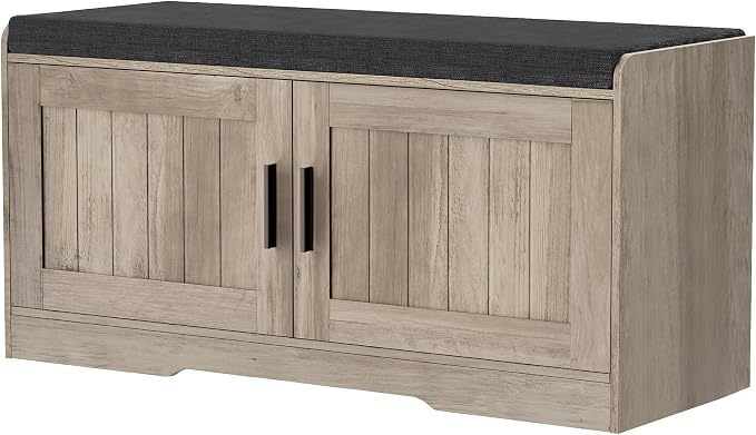 Homleke Shoe Storage Bench, 2 Doors & Thickened Padded Seat Cushion