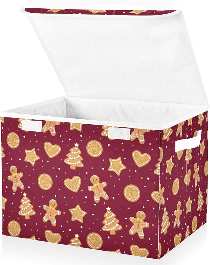 senya Christmas Baskets Collapsible Storage Bins with Lids, Christmas Gingerbread Cookies Storage Boxes Clothes Baskets for Organizing