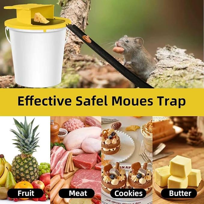 Mouse Trap Bucket - Mouse Traps Indoor for Home - Multi-Catch, Auto-Reset, Humane or Lethal Rat Trap - 5 Gallon Bucket Compatible-2Pack