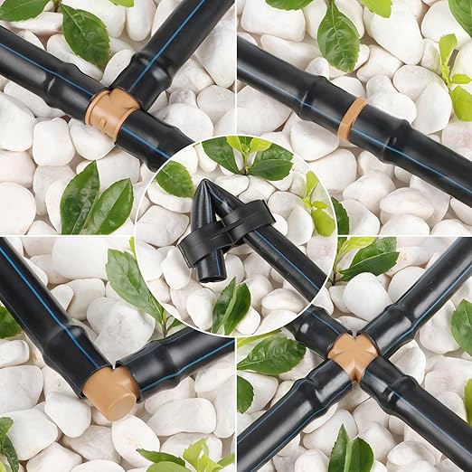 RedChili Drip Irrigation Fittings Kit (17mm) for 1/2" Tubing (.600" ID), 10 Couplings, 10 Tees, 6 Elbows, 2 Cross and 2 Tubing End Closure - Barded Connectors for Drip Sprinkler Systems(30 Pieces Set)