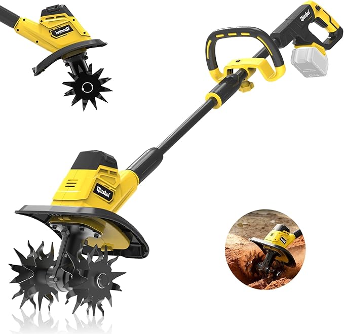 Cordless Garden Tiller Cultivator Compatible with Dewalt 20V MAX Battery, 360 RPM Electric Rototiller, 48 Steel Tines, 9.0" Tilling Width, 6.6" Depth, Rotary Tiller for Lawn/Gardening/Soil(Tool Only)