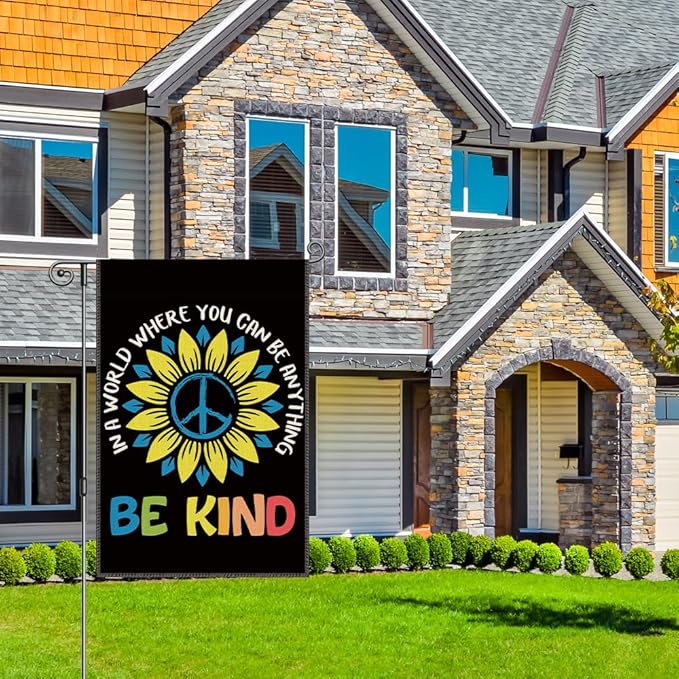 Perfectinsoy In A World Where You Can Be Anything Be Kind Garden Flag, World Peace Ukraine Peace Yard Flag, Stop War Yard Farmhouse Home Patio Porch Outdoor Decor, Support Ukraine National Banner