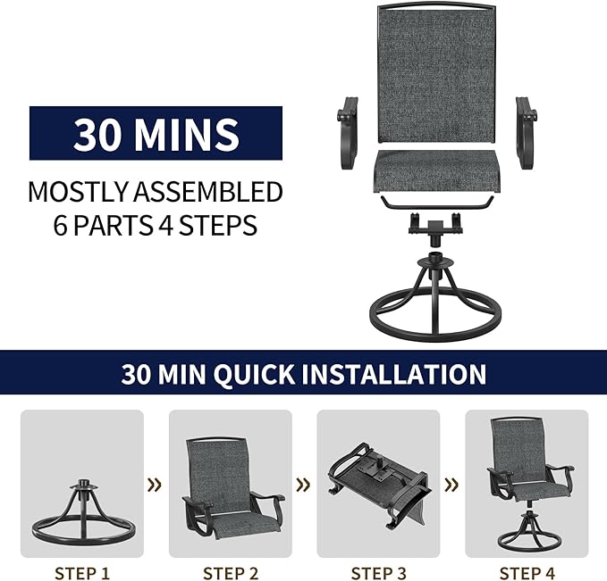 SHGJ&SOFT Patio Swivel Chairs, Waterproof Outdoor Dining Chairs with All-Weather Textilene Mesh for Deck, Garden, and Backyard (Dark Gray5, 4PC)
