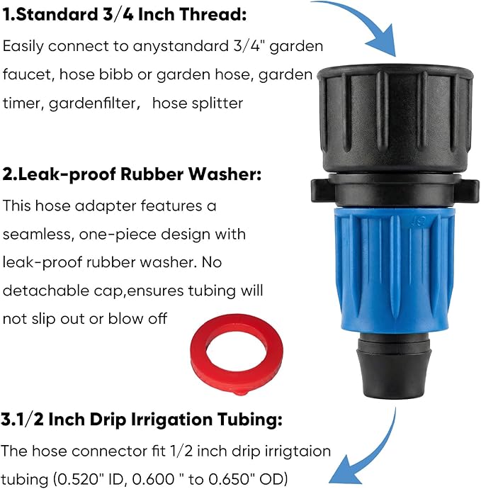 Drip Irrigation Tubing Hose Connector: 3 Pack 3/4" to 1/2" Irrigation Faucet Hose Adapter,3/4 Inch Garden Faucet Drip Irrigation Parts