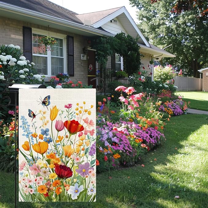 Spring Summer Floral Garden Flag 12x18 Inch Double Sided, Colorful Welcome Yard Decor, Farmhouse Outdoor Flag for Lawn Patio Porch