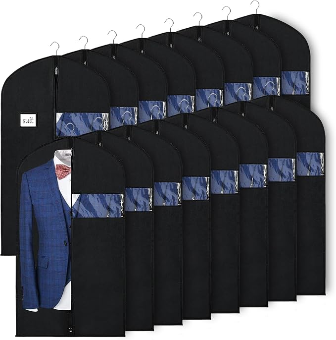 Syeeiex 40 Inch Suit Bag, Suit Bags for Closet Storage, Black, Set of 16
