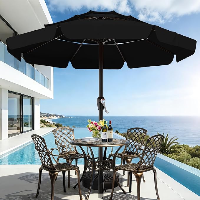 AreShark 12FT 3-Tiers Patio Umbrella with Valance, Outdoor with Crank, Large Outdoor Market Umbrellas Vented with 8 Sturdy Ribs, Patio Table Umbrellas for Garden, Deck, Backyard, Pool, Black