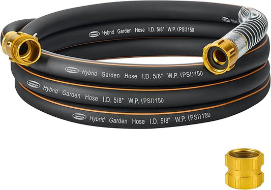 5/8 in. × 10 ft. High Flow Heavy Duty Garden Hose Flexible Hybrid Rubber Water Hose, No Memory Durable Premium Water Hose Leader Hose for Watering, Irrigation, Water Transfer Pump