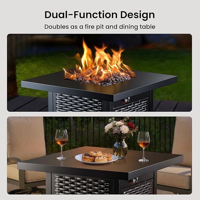Ciays 28" Propane Fire Pit Table, 50,000 BTU CSA-Listed Gas Fire Pit with RGB Lighting, Adjustable Flame, Lava Rock, APP Control, Music-Sync Lighting, Outdoor Gas Fire Pit for Patio, Backyard & Garden