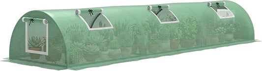 Outsunny 10' x 3' x 2' Mini Greenhouse with 5 Mesh Windows, Portable Plant Hot House with PE Cover, Steel Frame, for Garden Backyard, Green