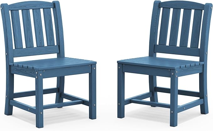 SERWALL Outdoor Dining Chairs Set of 2, All-Weather HDPE Patio Armless Chairs, Blue