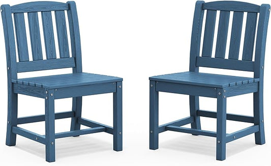 SERWALL Outdoor Dining Chairs Set of 2, All-Weather HDPE Patio Armless Chairs, Blue