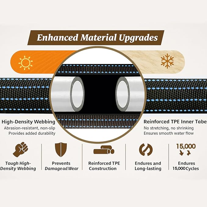 10FT Lightweight Flexible Hose,Solid Brass Head Garden Hose for Boat,RV, Marine Washdown, Lawn,Garden,Camp,outdoor,Superior high pressure TPE water Hose (BlueBlack, 10 FT)