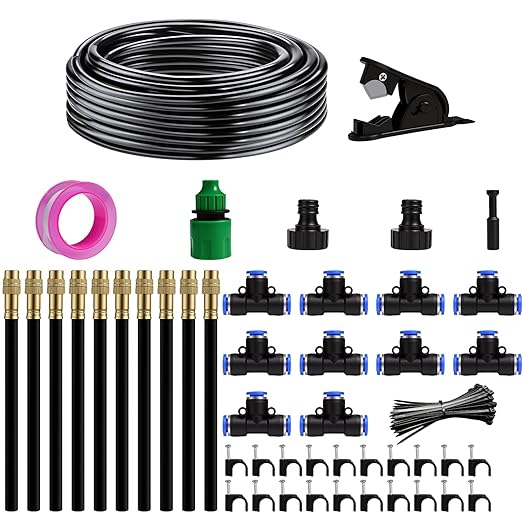 360° Adjustable Drip Irrigation System 33FT Garden Watering System with 10 Nozzles, Garden Irrigation System, Greenhouse Accessories, Greenhouse Drip Irrigation Kit for Yard, Lawn, Plants (33FT)