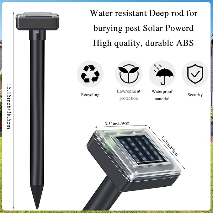 Solar Mole Repellent Ultrasonic Powered Outdoor Sound Wave Deterrent for Lawn Garden Snakes Moles Gophers Groundhogs Voles and Other Burrowing Mice(6 Pieces,Large)