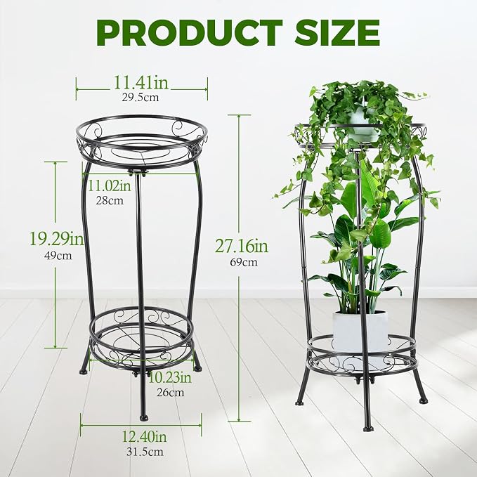 LOYAL TIGER Plant Stand Indoor Outdoor, 2 Tier 27 Inch Tall Metal | Heavy Duty Plant Rack, Rustproof Metal, Stable 3-Leg Base, Holds up to 100 lb, Flower Pot Holder