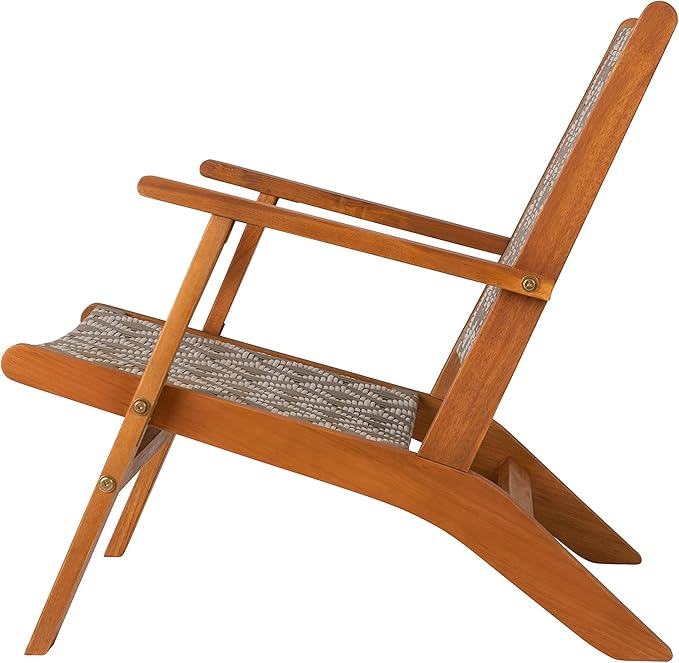 Balkene Home 64158 Vega Natural Stain Outdoor Chair All Weather Wicker Outdoor Chair Acacia Wood Construction Mid Century Design Comfortable Reclining Armchair - Diamond Weave Wicker