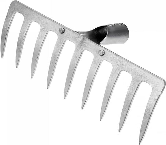 uxcell 9 Teeth Garden Rake Head, Galvanized Manganese Steel Stone Rake for Garden Farm Backyard Without Handle Hard Rake Head Only, Silver Tone