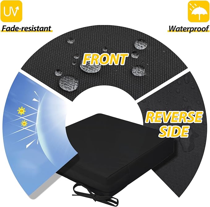 AAAAAcessories Outdoor Seat Cushions for Chairs, Waterproof, Fade-Resistant, 24" x 24" x 4", Patio Furniture Replacement Cushions, Set of 2, Charcoal Black