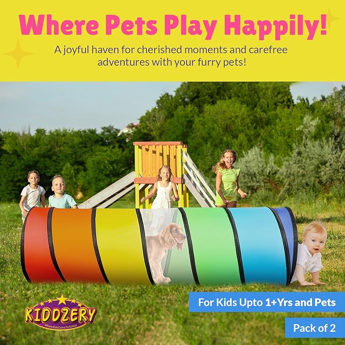 Kids Play Tunnel Set for Toddlers | Double Tunnels for Indoor and Outdoor Fun | Pop-Up Crawl Tunnels for Babies, Toddlers, and Pets | Easy to Set Up, Store, and Transport | Durable and Breathable