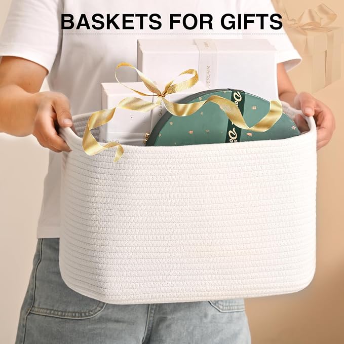 ICERZCZ Woven Cotton Rope Baskets for Gifts Empty, 15×11×9.5 Off White