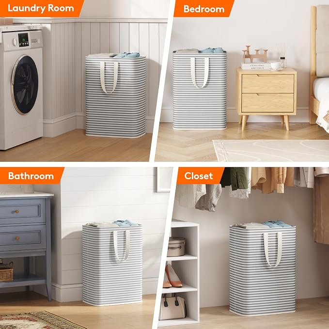 Lifewit 65L Small Laundry Baskets, 1 Pack, Reinforced Handles, Grey