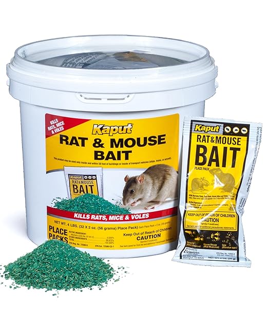 Kaput Rat & Mouse Bait- Effective Warfarin Formula for Rodent Control - Low Toxicity Rat Bait - Indoor & Near-Building Use, 32 Packets, 2 oz Each