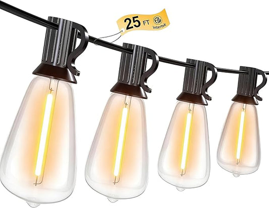 25FT Outdoor String Lights, Waterproof Patio Lights with Shatterproof ST38 Vintage Edison Bulbs, Connectable Outside Hanging Lights for Backyard, Porch, Deck, Balcony, Garden, 2500K Dimmable