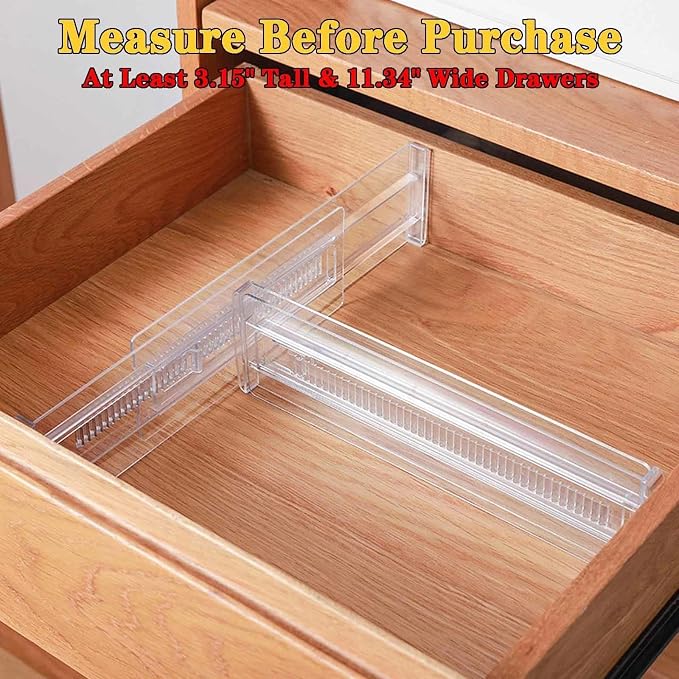 8 Pcs Drawer Dividers for Clothes,3.15" High 11.34"-19.69" clear
