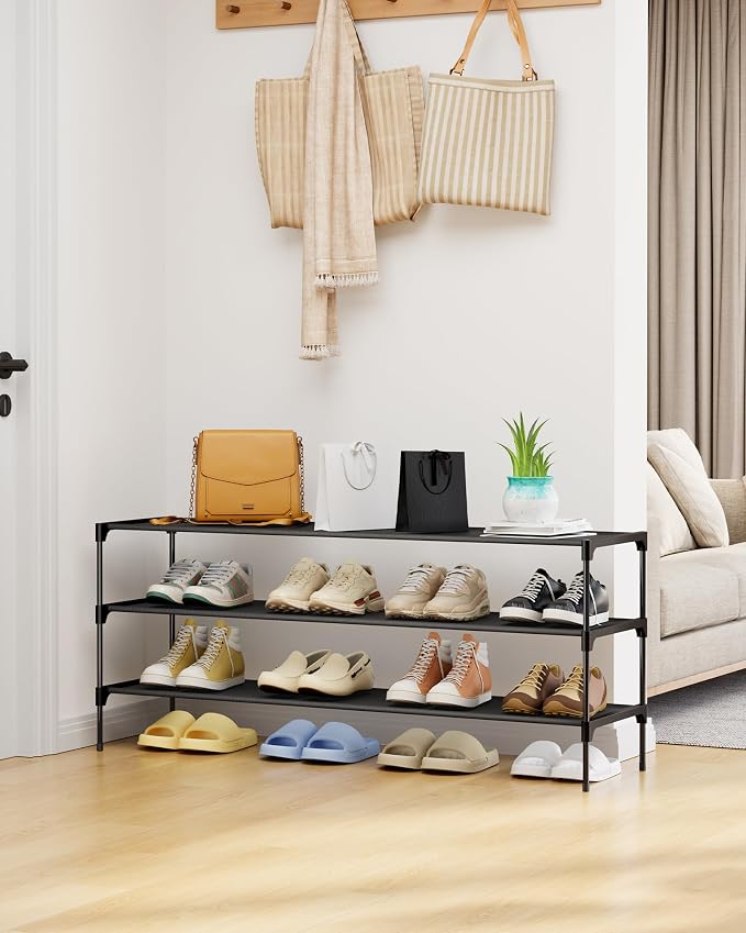 Kitsure Shoe Rack - Non-Woven Shoe Rack Shelf, 43.3" Wide - 3 Tier, Black