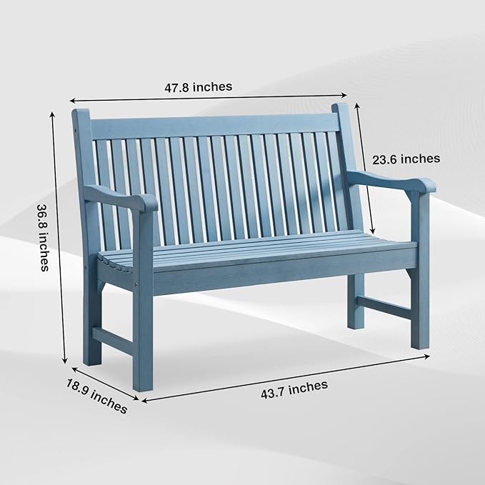 Psilvam Garden Bench, 2-Person Poly Lumber Patio Bench, All-Weather Outdoor Bench that Never Rot and Fade, Memorial Bench, Suit for Garden, Porch and Park(Blue)