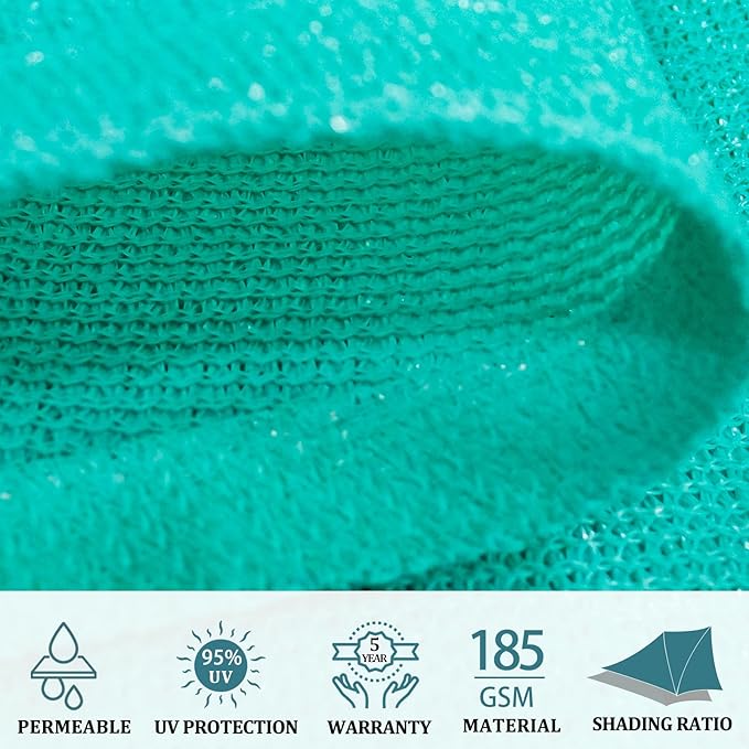 Shade&Beyond Custom 10'x29' Sun Shade Sail Canopy Rectangle UV Block Breathable Curved Sunshade for Backyard Yard Deck Outdoor Facility and Activities, Turquoise (We Make Custom Size)