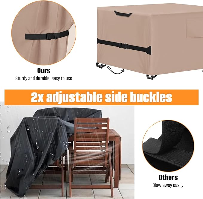 Kovshuiwe Rectangular Patio Heavy Duty Table Cover -Garden Furniture Covers for Shade and Rain, 600D Oxford Cloth Waterproof Outdoor Dining Table and Chairs Furniture Cover 64" L x 38" W x28 H,Khaki