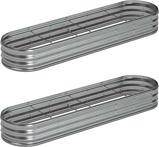Foxlang 8x2x1ft(2 Pack) Galvanized Oval Raised Garden Bed,Outdoor Planter Box Metal Patio Kit Planting Bed for Vegetables Flowers Herb,Silver