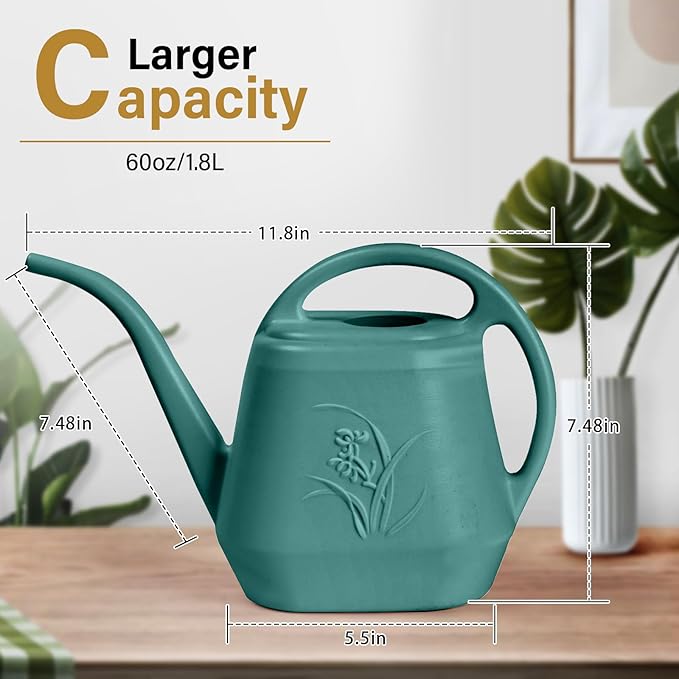 ZXJ Grip Plant Watering Can - for Indoor and Outdoor Home Garden Plants - with Long Spout - Emerald Green - 1/2 Gallon