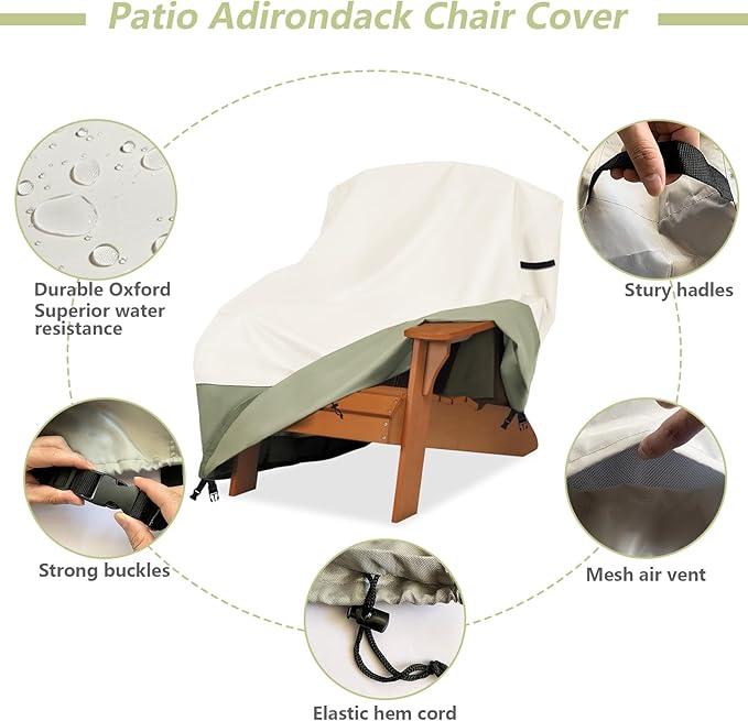 Patio Adirondack Chair Cover 35 W x 37 D x 36 H inches,600D Heavy Duty Waterproof Outdoor Chair Covers,Patio Furniture Covers for Adirondack Chairs,Beige