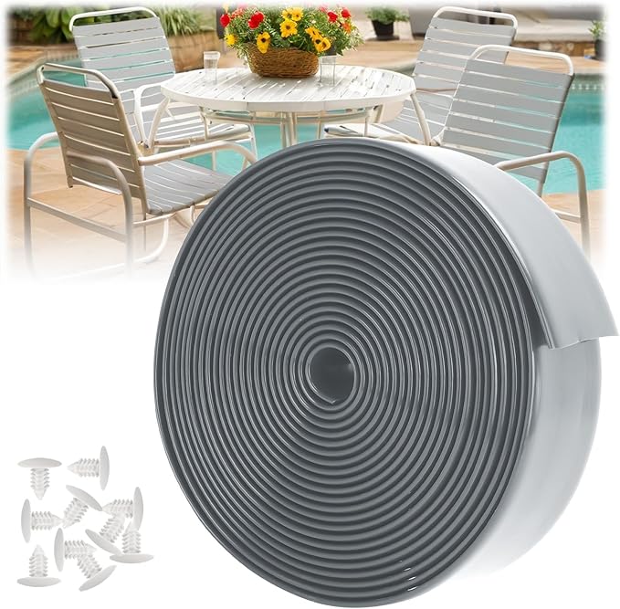 LukLoy 2" Wide 60ft Long Vinyl Straps for Patio Chairs Repair DIY + 60 Rivets, Replacement Straps for Lawn Chairs Patio Garden Balcony Outdoor Lounge Dining Furniture Repair, Grey