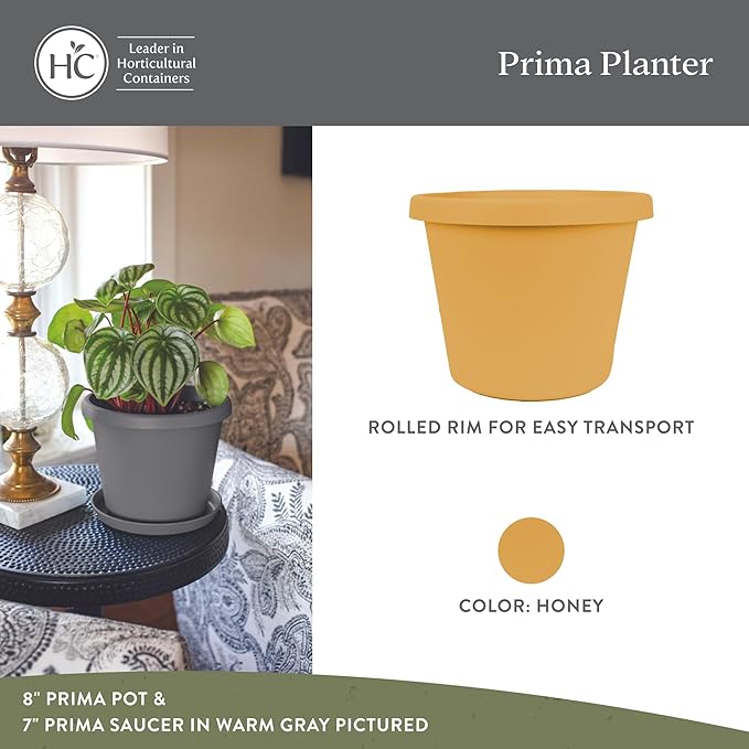 The HC Companies Prima Round Plastic Plant Pot w/Rolled Rim - Lightweight & UV Resistant Flower Pot for Herbs & More - Outdoor & Indoor Plant Pots w/Drainage (10 inch, Honey, Pack of 1)