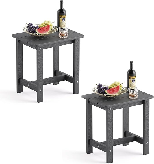 LUE BONA Outdoor Side Table Set of 2, HDPS Small Outdoor Table, Adirondack Side Table, Outside End Table for Patio, Deck, Pool, Weather Resistant/Easy Maintenance, Dark Gray