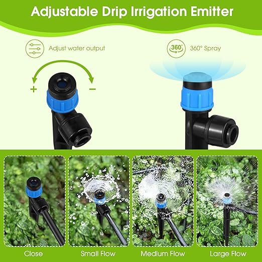 30 Pcs Drip Irrigation Emitters with Stake - Adjustable Vortex emitter for 1/4" Drip Line Irrigation Tubing - Drippers, Sprinkler Heads for Garden Watering System - Blue