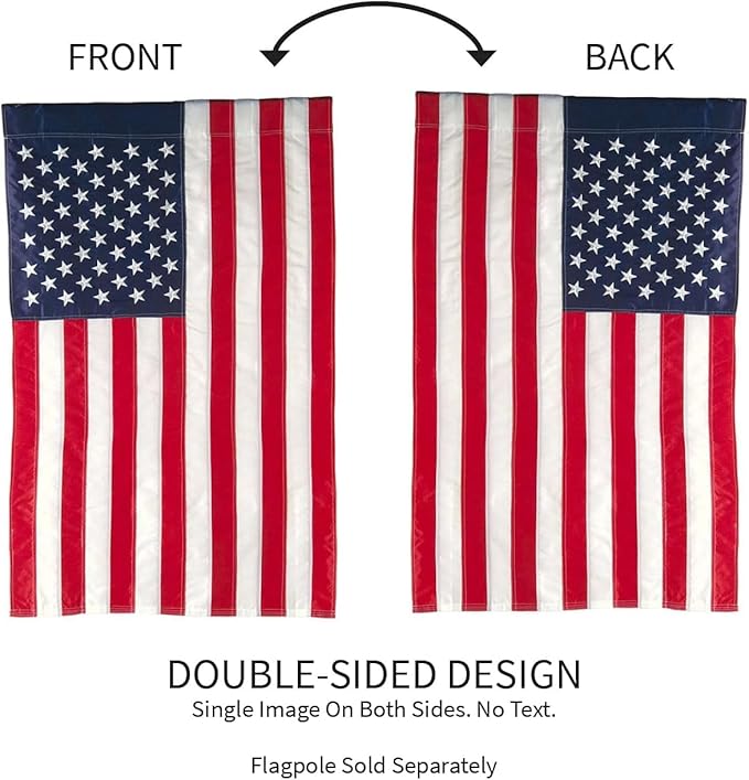 Evergreen Set of 2 American Flags 12x18 Double Sided | Patriotic House Flags For Outside | Small American Flag Garden Size | Embroidered Stars and Stripes | USA Residential or Commercial