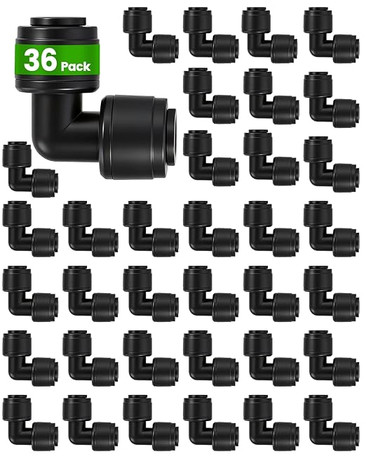 36 Pack Drip System Parts, Quick Connect 1/4" 90° Elbow Fittings for Garden & Farm Irrigation Systems