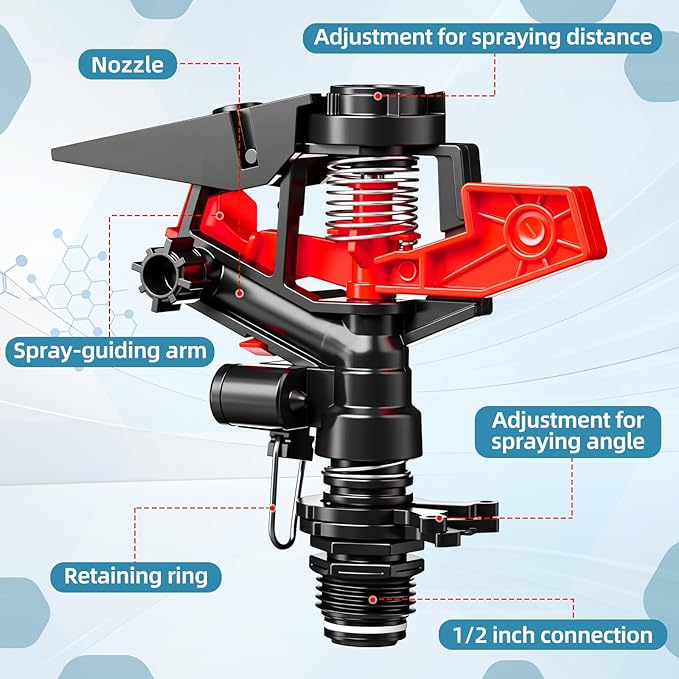 Honoson 1/2 Inch Plastic Impact Sprinklers Heads Adjustable 0-360 Degree Pulsating Oscillating Watering Sprinkler Head for Garden Law Grass Yard Irrigation Supplies(4 Pcs,Red)