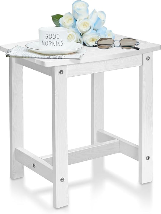 Y&M Outdoor Side Table, HIPS Adirondack Small Single Table, Waterproof Square Outside Table, Balcony Modern End Tables for Patio, Pool, Beach, Porch, Deck, Indoor or Outdoor Use, White