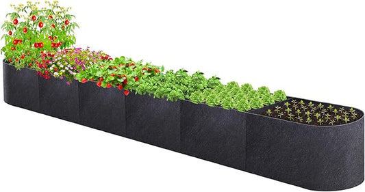 POILKMNI 12x2x1ft Oval Fabric Raised Garden Bed - Outdoor Planter Box Non-Woven Fabric Patio Planting Bed Garden Grow Bed Bag for Growing Herbs, Flowers and Vegetables
