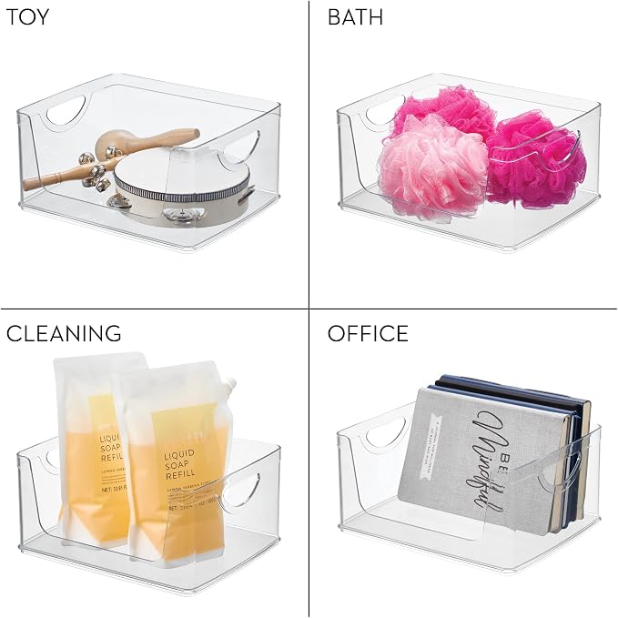 iDesign Stackable Open-Front Storage Bin with Handles, Clear