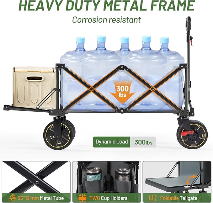 TIMBER RIDGE 49" Extra Long Collapsible Folding Wagon with Tailgate and Brakes, 250L Capacity All-Terrain Wagon Carts Foldable, 300lbs Portable Cart for Dog, Garden, Outdoor Camping Sports, Grey