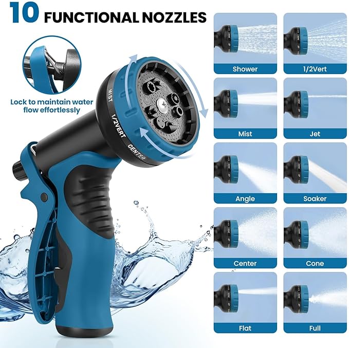 Metal Garden Hose 100FT, Stainless Steel Water Hose with 10 Function Nozzle, Solid Brass Fittings, Lightweight, Kink-Free & Dog Chew Proof for Lawn, Yard, RV, Car Wash, 550PSI