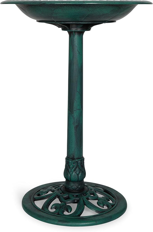 Backyard Expressions Outdoor Garden Bird Bath - Green - Weather Resistant Polyresin - 27 Inch