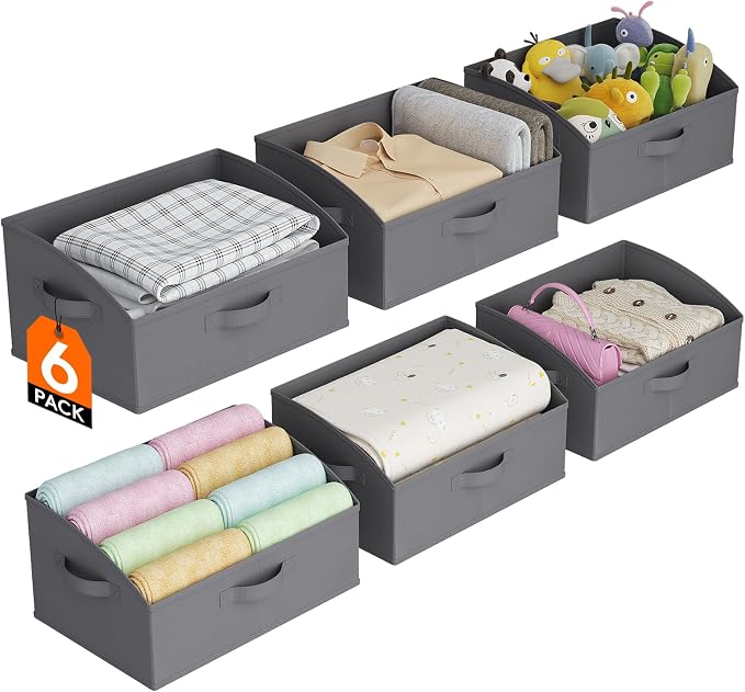 Lifewit Trapezoid Closet Storage Bin for Shelf, 6 Packs 19L, Gray